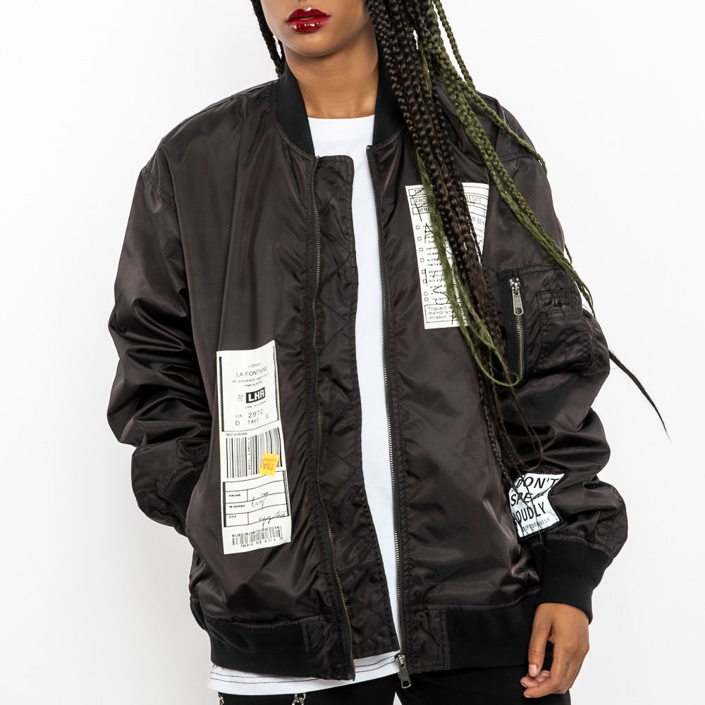 Load image into Gallery viewer, "No Apologies Bomber Jacket-Women" Streetwear Bomber Jacket-Le Fruit Défendu NYC-streetwear jackets