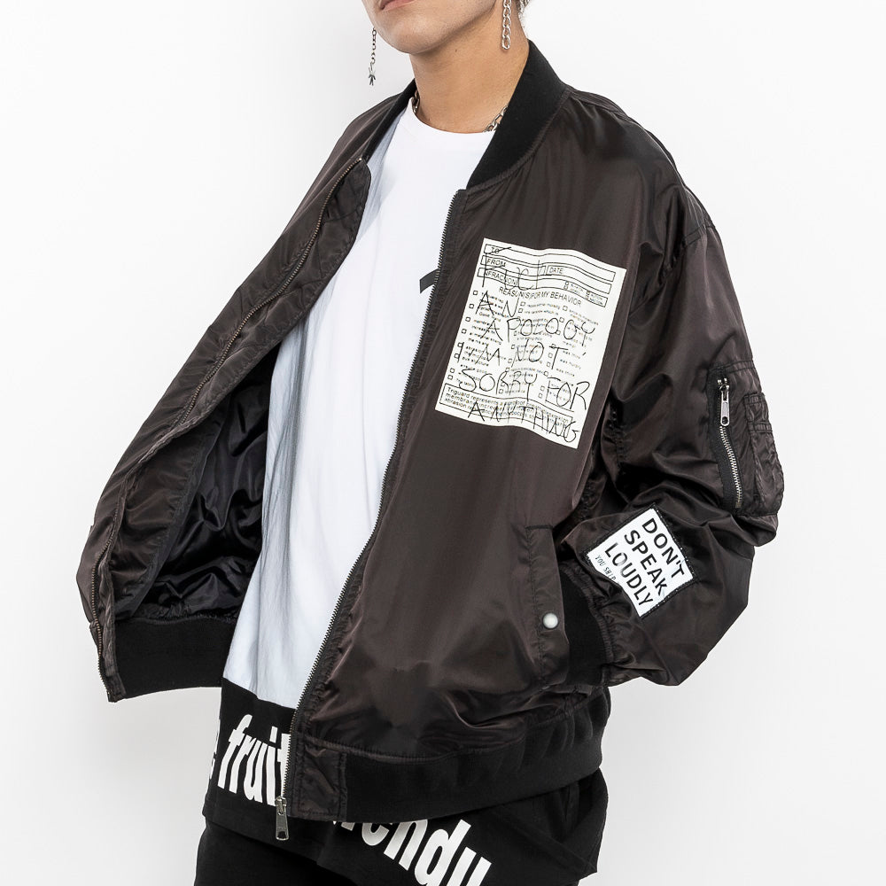 "No Apologies Bomber Jacket-Men" Streetwear Bomber Jacket-Le Fruit Défendu NYC-streetwear jackets