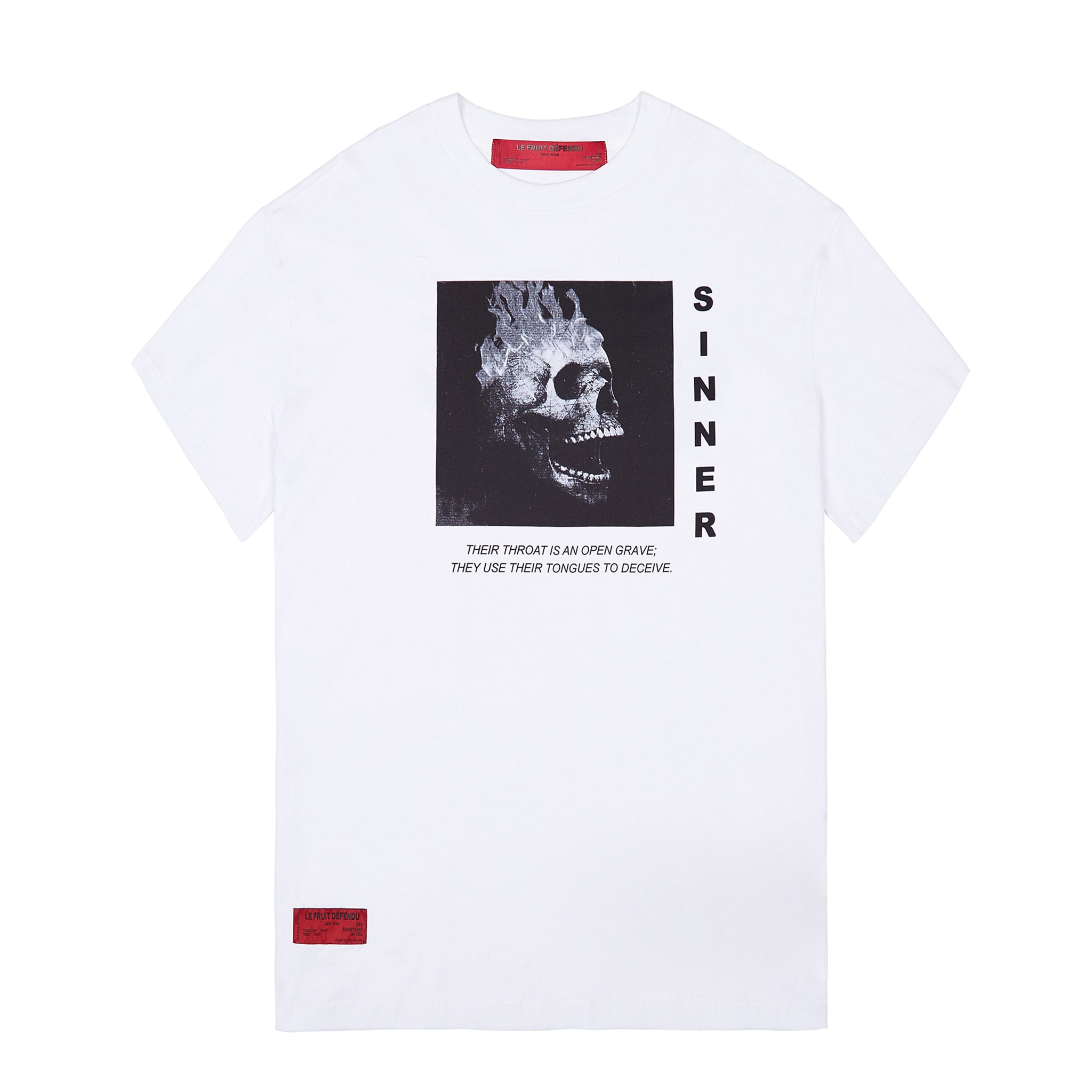‘Sinner’ Black Skull cotton T-shirt White